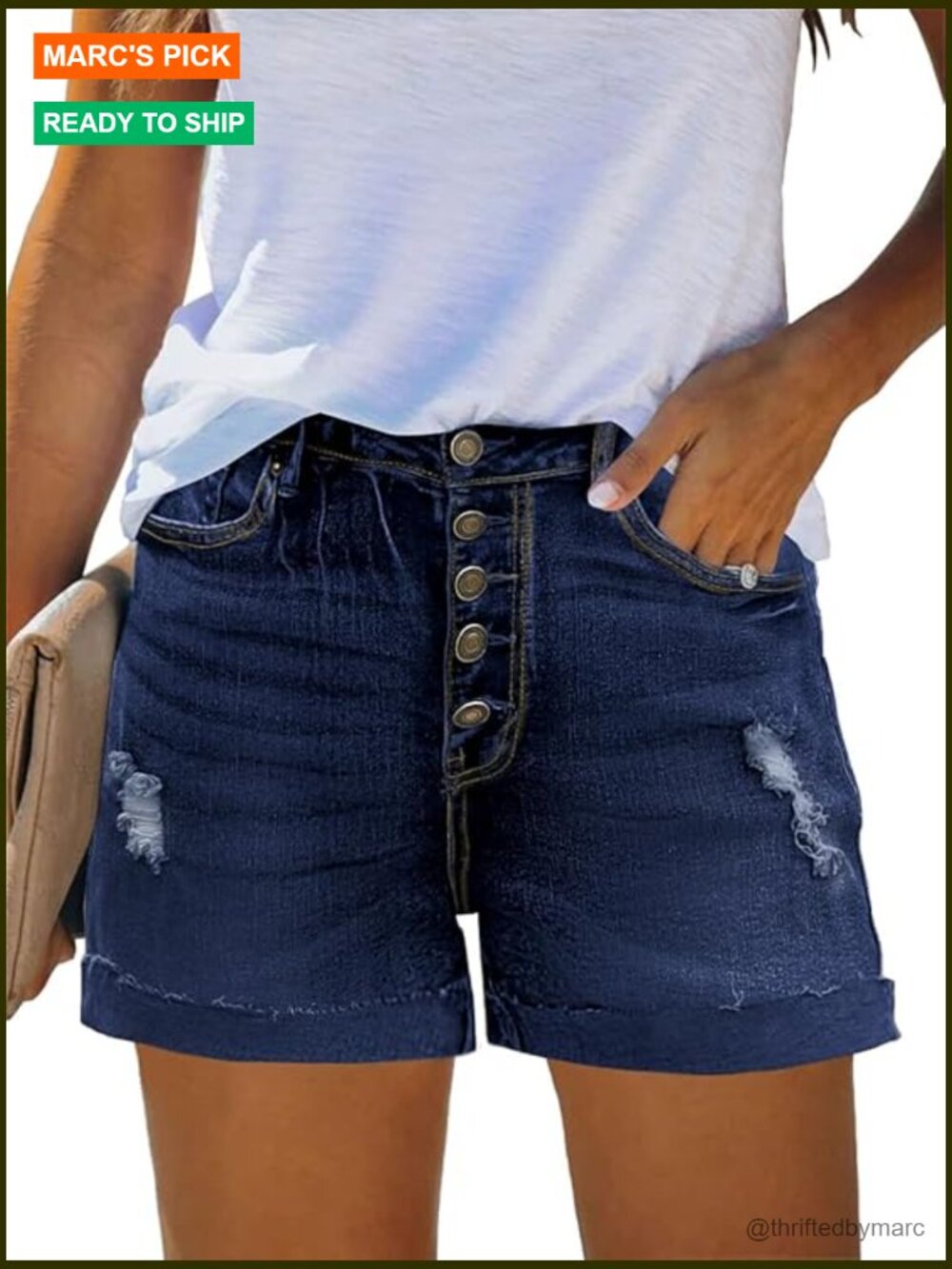 Plus Size Denim Shorts High Rise Button Fly Distressed Summer Casual